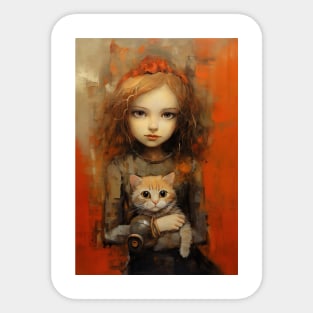 Girl and Cat 10 Sticker